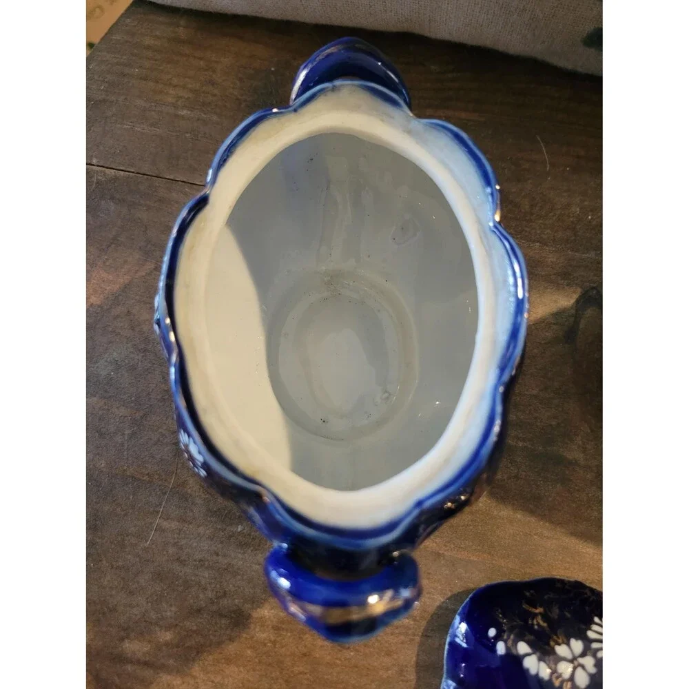 Chrysanthemum Cobalt Blue Porcelain Creamer & Sugar Set – Gold Accents